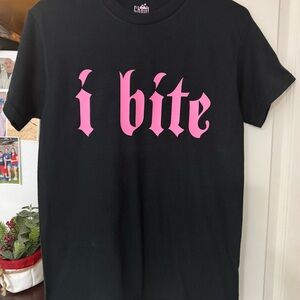 Gildan Black Tee with Pink 'I Bite' Print